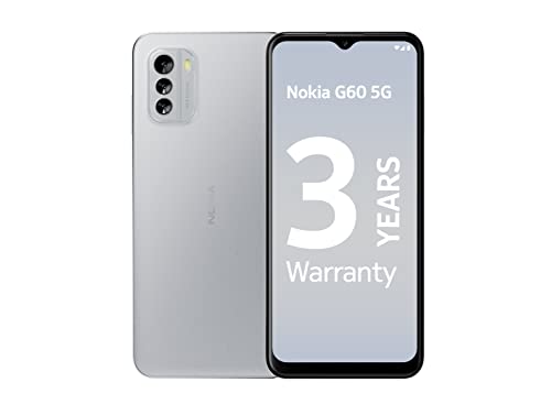 Nokia G60 5G Smartphone, 6.58” HD+ 120Hz display, 4GB RAM & 64GB Storage, Android 12 & 3 OS upgrades, 50MP AI rear camera, 3 Years of Warranty, made of 60% Recycled Plastic, 2 Day battery life – Grey
