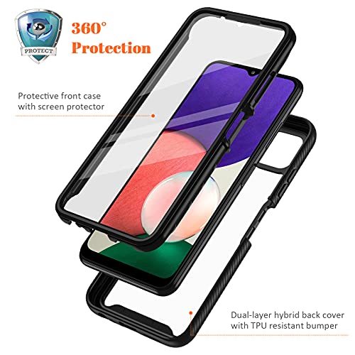 seacosmo Samsung A22 5G Case, Galaxy A22s Case [with Screen Protector] Full Body Shockproof Protection Armour Cover Slim Fit Bumper Protective Phone Case for Samsung Galaxy A22/A22s- Black/Clear