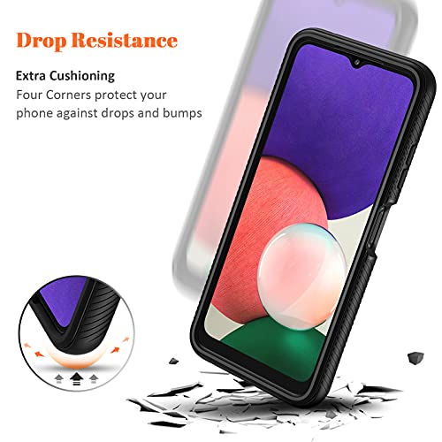 seacosmo Samsung A22 5G Case, Galaxy A22s Case [with Screen Protector] Full Body Shockproof Protection Armour Cover Slim Fit Bumper Protective Phone Case for Samsung Galaxy A22/A22s- Black/Clear