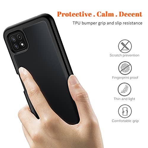 seacosmo Samsung A22 5G Case, Galaxy A22s Case [with Screen Protector] Full Body Shockproof Protection Armour Cover Slim Fit Bumper Protective Phone Case for Samsung Galaxy A22/A22s- Black/Clear