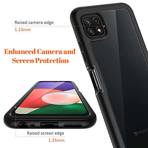 seacosmo Samsung A22 5G Case, Galaxy A22s Case [with Screen Protector] Full Body Shockproof Protection Armour Cover Slim Fit Bumper Protective Phone Case for Samsung Galaxy A22/A22s- Black/Clear