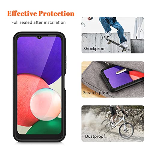 seacosmo Samsung A22 5G Case, Galaxy A22s Case [with Screen Protector] Full Body Shockproof Protection Armour Cover Slim Fit Bumper Protective Phone Case for Samsung Galaxy A22/A22s- Black/Clear