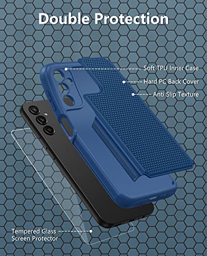FNTCASE for Samsung A14 Phone Case: Dual Layer Shockproof Drop Protection Case - Galaxy A14 4G/5G 360 Military Grade Protective Mobile Phone Cover Rugged Matte Heavy Duty Slim TPU Aesthetic Cases Blue