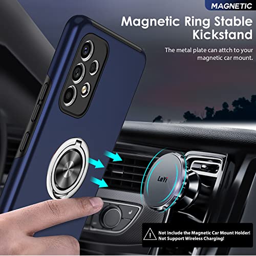 LeYi for Samsung Galaxy A53 5g Case and 2x Screen Protectors, Heavy Duty Protection Shockproof Cover with Built-in Ring Holder Lightweight Silicone Hybrid Phone Case for Galaxy A53 5g Blue