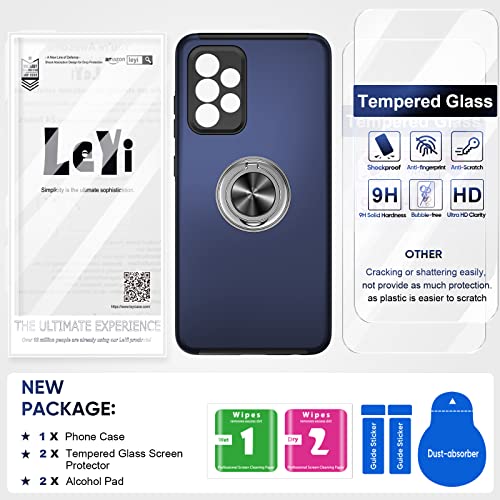 LeYi for Samsung Galaxy A53 5g Case and 2x Screen Protectors, Heavy Duty Protection Shockproof Cover with Built-in Ring Holder Lightweight Silicone Hybrid Phone Case for Galaxy A53 5g Blue
