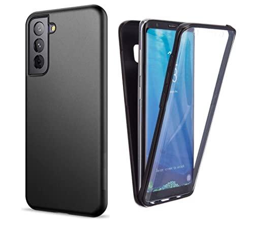 NWNK13 For Samsung Galaxy S22 Case Crystal Clear Slim Fit Front & Back 360° Case Built-in Screen Protector Transparent Full Body Silicone Gel Mobile Phone Cover for Samsung S22 5G (Clear) (Black)