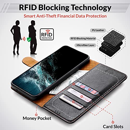 Case Collection for Samsung Galaxy A34 5G Phone Case - Premium Leather Folio Flip Cover | RFID-Technology | Kickstand | Money and Card Holder Wallet | Compatible with Samsung A34 5G Case Black