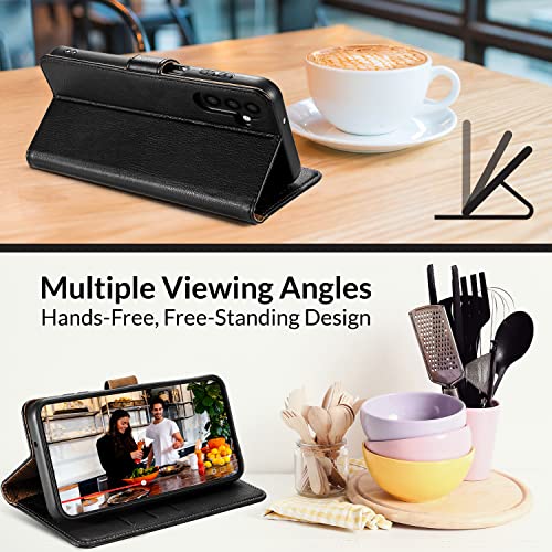Case Collection for Samsung Galaxy A34 5G Phone Case - Premium Leather Folio Flip Cover | RFID-Technology | Kickstand | Money and Card Holder Wallet | Compatible with Samsung A34 5G Case Black