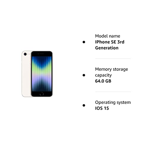 Apple iPhone SE 3rd Gen, 64GB, Starlight (Renewed)