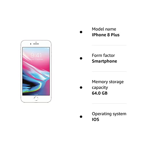 Apple iPhone 8 Plus UK Sim-Free Smartphone, 64 GB - Silver (Renewed)