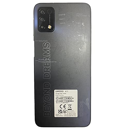 UMIDIGI A11 Mobile Phones (2023), Android 11 Smartphone SIM Free Unlocked,5150mAh Battery,6.52HD+Screen 64GB RAM/256GB Extension,16+8MP Camera 4G Dual SIM 3-Card Slots Face ID,UK Version(Black)