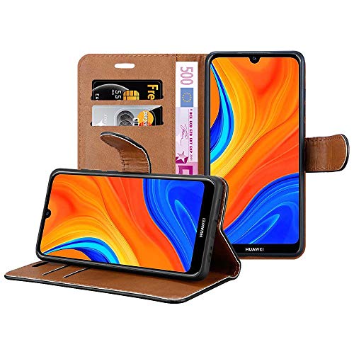 iCatchy For Huawei Y6s Case Leather Wallet Book Flip Folio Stand View Pouch Compatible with Huawei Y6s 2019 Phone Cover (Black)