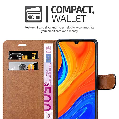 iCatchy For Huawei Y6s Case Leather Wallet Book Flip Folio Stand View Pouch Compatible with Huawei Y6s 2019 Phone Cover (Black)