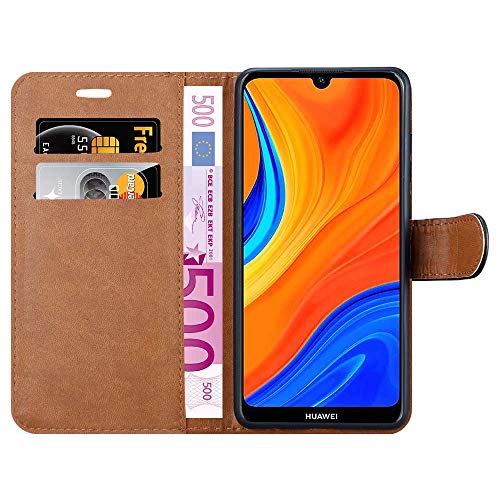 iCatchy For Huawei Y6s Case Leather Wallet Book Flip Folio Stand View Pouch Compatible with Huawei Y6s 2019 Phone Cover (Black)
