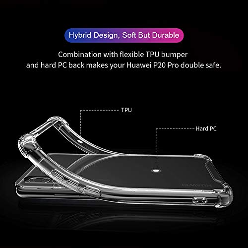 Hually Case for Huawei P20 Pro, Ultra Thin P20 PRO Case with Flexible TPU Hard PC Back All Round Protection, Shock Absorbent Cover for Huawei P20 Pro - Crystal Clear