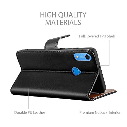 iCatchy For Huawei Y6s Case Leather Wallet Book Flip Folio Stand View Pouch Compatible with Huawei Y6s 2019 Phone Cover (Black)