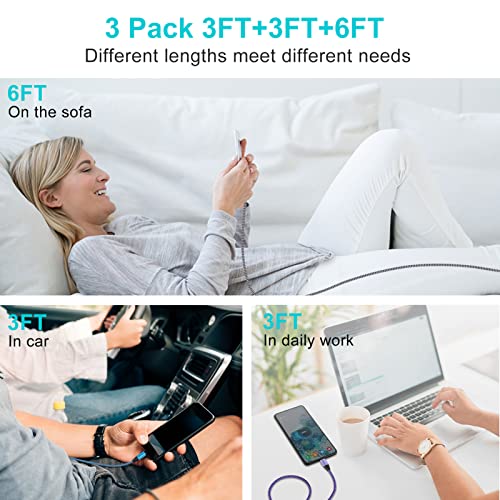 USB C Samsung Phone Charger Cable Lead, 3Pack 3FT+3FT+6FT Type C Charger Cable Fast Charging for Samsung Galaxy A12 A13 A14 A22 A33 A50 S23 S22 S21 S20 S10 S9, Huawei P50 P40 P30 Lite, Google Pixel