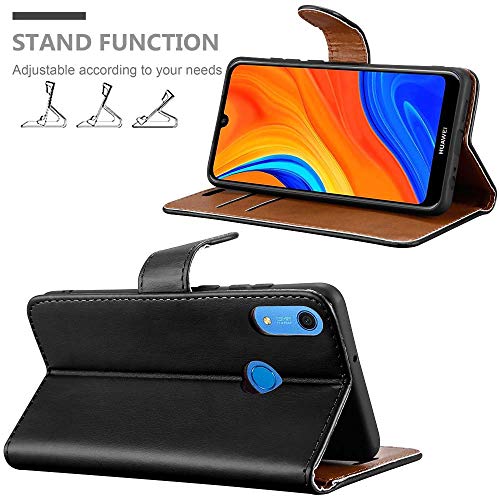 iCatchy For Huawei Y6s Case Leather Wallet Book Flip Folio Stand View Pouch Compatible with Huawei Y6s 2019 Phone Cover (Black)