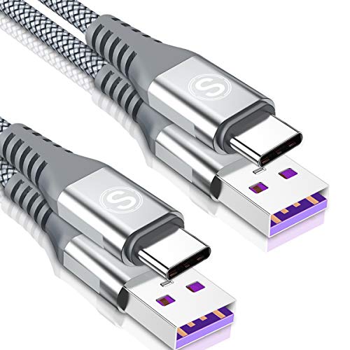 5A USB C Cable, [2M 2-Pack] Huawei Super Charge Type C 40w Fast Charging Charger Nylon Braided Cord for Huawei P30,P30 Pro,P30 Lite,P20,P20 Pro,P20 Lite,Mate 30 Pro Mate 20 X Mate 10,P10 P9 Plus-Grey