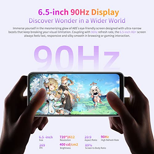 Blackview A85 Mobile Phone Unlocked, 50MP Camera, 8GB+128GB, 6.5" HD+ 90Hz Screen, 18W Fast Charge, Dual SIM Android 12 Smartphone, 3 Card Slot(2 SIM+1 TF Card), Box Speaker, Sky Mirror