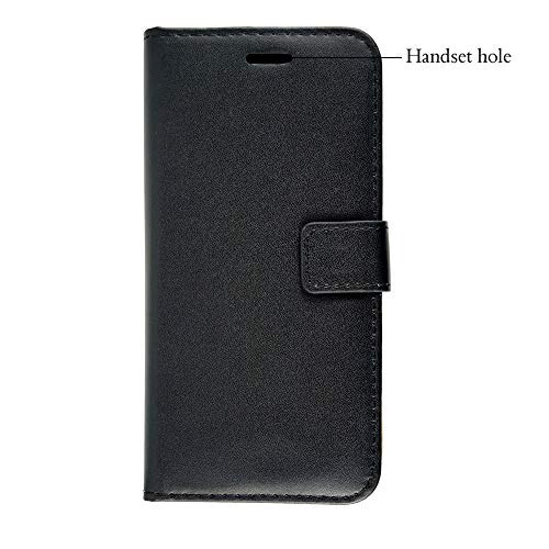 For Huawei P Smart 2019 POT-LX1 - Premium Black Leather Magnetic Book Wallet Protective Phone Case Cover With Veiwing Stand & Card Slots + Screen Protector