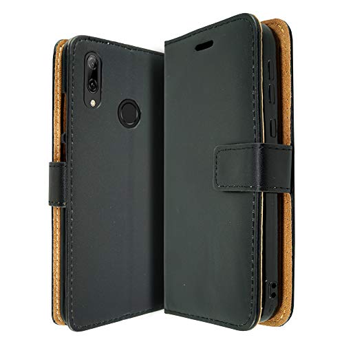 For Huawei P Smart 2019 POT-LX1 - Premium Black Leather Magnetic Book Wallet Protective Phone Case Cover With Veiwing Stand & Card Slots + Screen Protector