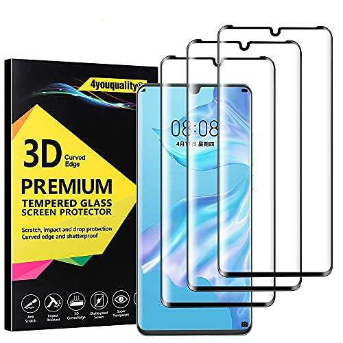4youquality [3-Pack[Full Coverage] Screen Protector for Huawei P30 Pro, Tempered Glass Film [Full-Coverage][LifetimeWarranty][Anti-Scratch][Anti-Shatter]