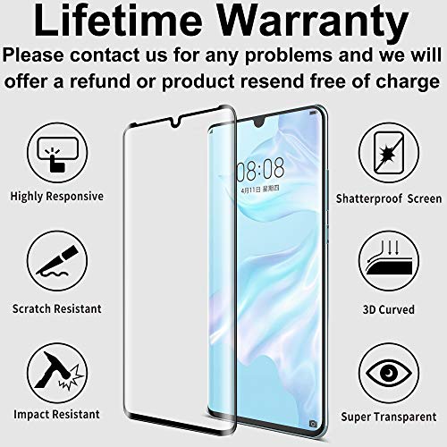 4youquality [3-Pack[Full Coverage] Screen Protector for Huawei P30 Pro, Tempered Glass Film [Full-Coverage][LifetimeWarranty][Anti-Scratch][Anti-Shatter]
