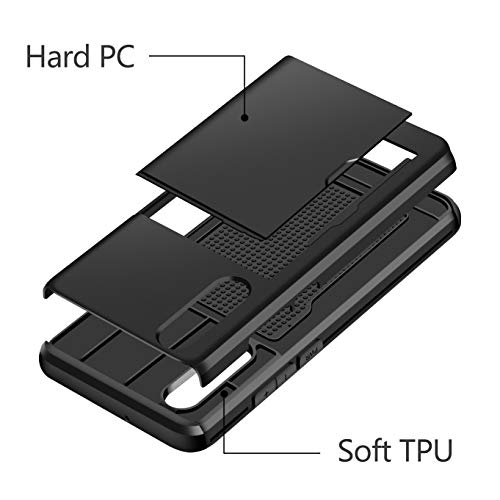 Coolden for Huawei P30 Case Armor Shockproof Case for Huawei P30 Wallet Case Cover Protective Case Heavy Duty Rubber Bumper Card Holder Slot Wallet Case Cover for Huawei P30 Phone Case (Black)