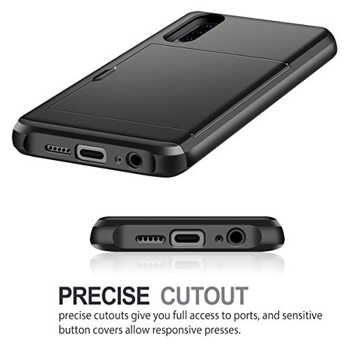 Coolden for Huawei P30 Case Armor Shockproof Case for Huawei P30 Wallet Case Cover Protective Case Heavy Duty Rubber Bumper Card Holder Slot Wallet Case Cover for Huawei P30 Phone Case (Black)