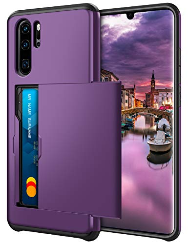 Coolden for Huawei P30 Pro Case Armor Shockproof Case for Huawei P30 Pro Wallet Case Cover Protective Case Rubber Bumper Card Holder Slot Wallet Case Cover for Huawei P30 Pro Phone Case (Purple)