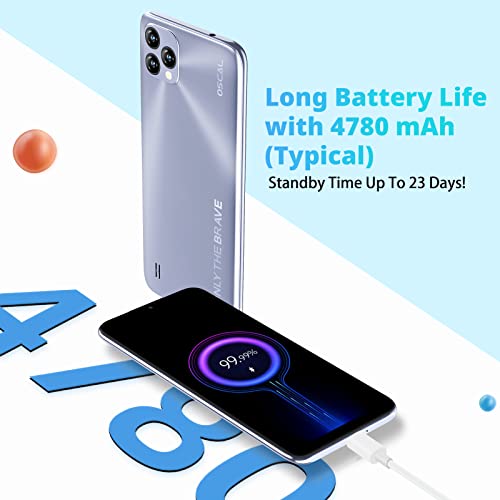 OSCAL Mobile Phones, C60 Android Smartphone, 4GB(up to 7GB) RAM+32GB/TF 1TB, 13MP+5MP Cameras, 4780mAh, 4G Sim Free Unlocked, 6.528 inch HD+ IPS Screen, Dual Nano Sim, Face Unlock - Purple