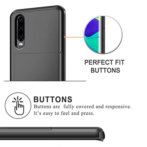 Coolden for Huawei P30 Case Armor Shockproof Case for Huawei P30 Wallet Case Cover Protective Case Heavy Duty Rubber Bumper Card Holder Slot Wallet Case Cover for Huawei P30 Phone Case (Black)