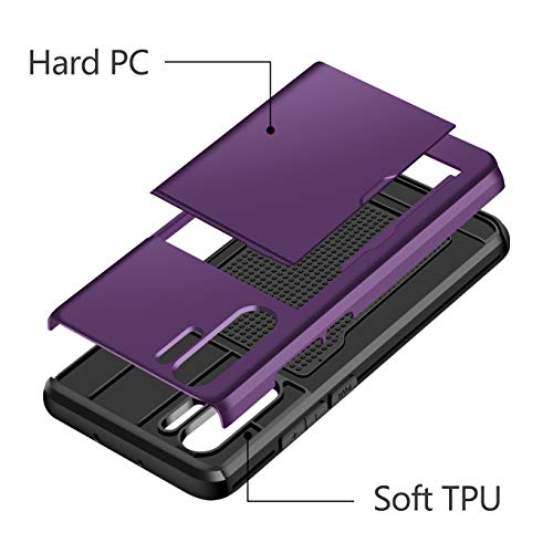 Coolden for Huawei P30 Pro Case Armor Shockproof Case for Huawei P30 Pro Wallet Case Cover Protective Case Rubber Bumper Card Holder Slot Wallet Case Cover for Huawei P30 Pro Phone Case (Purple)