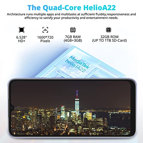 OSCAL Mobile Phones, C60 Android Smartphone, 4GB(up to 7GB) RAM+32GB/TF 1TB, 13MP+5MP Cameras, 4780mAh, 4G Sim Free Unlocked, 6.528 inch HD+ IPS Screen, Dual Nano Sim, Face Unlock - Purple