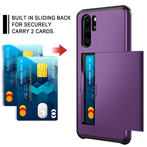 Coolden for Huawei P30 Pro Case Armor Shockproof Case for Huawei P30 Pro Wallet Case Cover Protective Case Rubber Bumper Card Holder Slot Wallet Case Cover for Huawei P30 Pro Phone Case (Purple)
