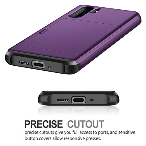 Coolden for Huawei P30 Pro Case Armor Shockproof Case for Huawei P30 Pro Wallet Case Cover Protective Case Rubber Bumper Card Holder Slot Wallet Case Cover for Huawei P30 Pro Phone Case (Purple)