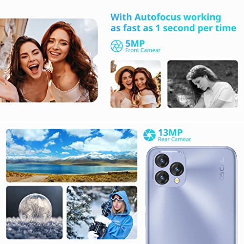 OSCAL Mobile Phones, C60 Android Smartphone, 4GB(up to 7GB) RAM+32GB/TF 1TB, 13MP+5MP Cameras, 4780mAh, 4G Sim Free Unlocked, 6.528 inch HD+ IPS Screen, Dual Nano Sim, Face Unlock - Purple
