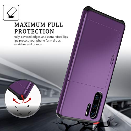Coolden for Huawei P30 Pro Case Armor Shockproof Case for Huawei P30 Pro Wallet Case Cover Protective Case Rubber Bumper Card Holder Slot Wallet Case Cover for Huawei P30 Pro Phone Case (Purple)