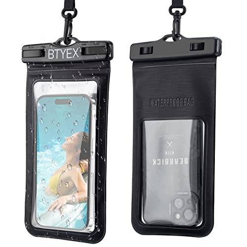 BTYEX Universal Waterproof Phone Pouch Cellphone Dry Bag Case with Lanyard for iPhone 14 13 12 Pro Max Xs Max XR X 8 7 6S Plus SE, Galaxy S22 S21 S20 S10, HUAWEI P50 up to 7.0’’ Black