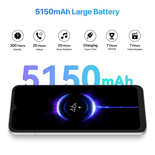 UMIDIGI C1 Max Sim Free Unlocked Phone, Android 12, 50MP+8MP Camera， Dual SIM 4G Mobile phone, 5150 mAh Cheap Smartphone, 6.52" HD+ Display, 6+128GB (Expanded to 256GB), Facial Fingerprint Unlocking