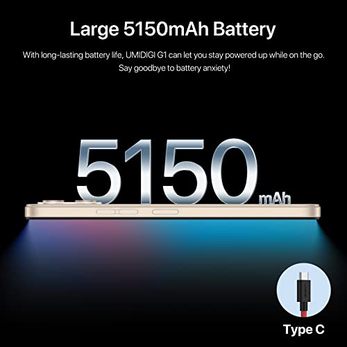 UMIDIGI Mobile Phone (2023) G1,Android 12 Go SIM Free Unlocked Smartphone,5150mAh Battery,6.52”HD+Screen 3+32GB RAM/256GB Extension,13MP Camera 4G Dual SIM/Face ID/GPS OTG/UK Version(Gold)