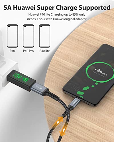NIMASO USB C Cable 5A [2Pack/1M+2M],Huawei Superfast Charging cable 40W USB Type C Charger Data Cable Lead for Huawei P50 Pro, P40, P30 Pro, P30, Mate 50 Pro,Mate 40 Pro, Nova 5 Pro, Honor 20-grey