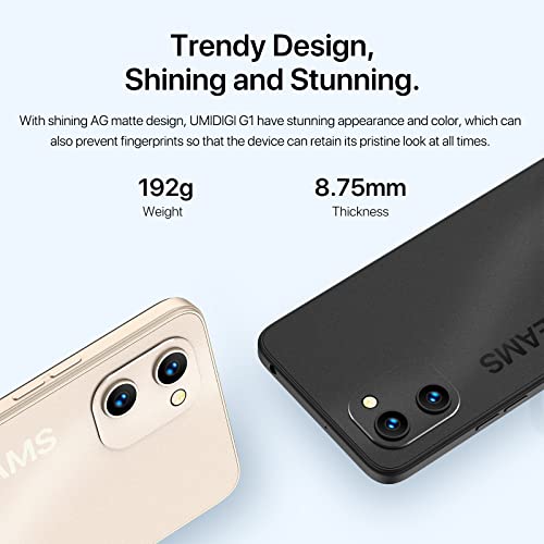 UMIDIGI Mobile Phone (2023) G1,Android 12 Go SIM Free Unlocked Smartphone,5150mAh Battery,6.52”HD+Screen 3+32GB RAM/256GB Extension,13MP Camera 4G Dual SIM/Face ID/GPS OTG/UK Version(Gold)
