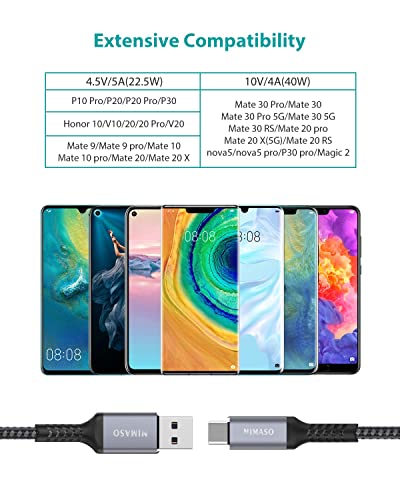 NIMASO USB C Cable 5A [2Pack/1M+2M],Huawei Superfast Charging cable 40W USB Type C Charger Data Cable Lead for Huawei P50 Pro, P40, P30 Pro, P30, Mate 50 Pro,Mate 40 Pro, Nova 5 Pro, Honor 20-grey