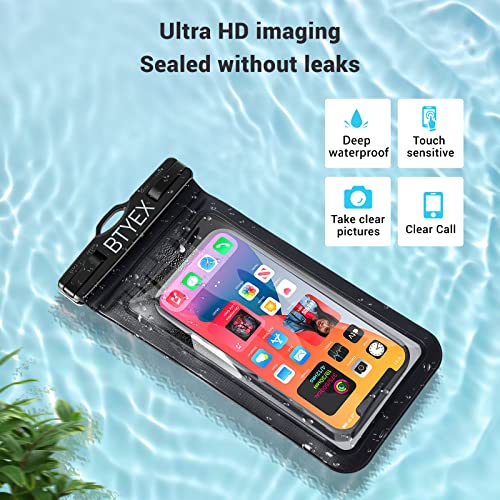 BTYEX Universal Waterproof Phone Pouch Cellphone Dry Bag Case with Lanyard for iPhone 14 13 12 Pro Max Xs Max XR X 8 7 6S Plus SE, Galaxy S22 S21 S20 S10, HUAWEI P50 up to 7.0’’ Black