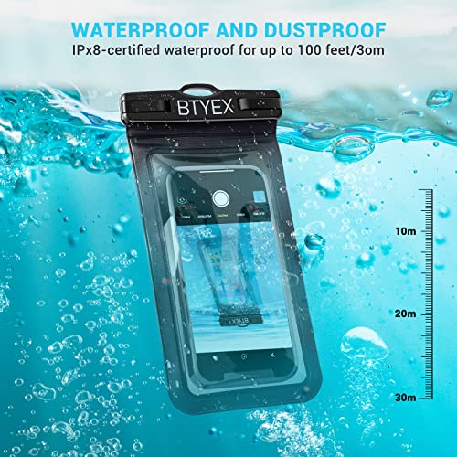 BTYEX Universal Waterproof Phone Pouch Cellphone Dry Bag Case with Lanyard for iPhone 14 13 12 Pro Max Xs Max XR X 8 7 6S Plus SE, Galaxy S22 S21 S20 S10, HUAWEI P50 up to 7.0’’ Black