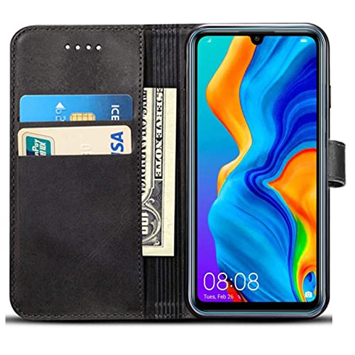 Huawei P30 Lite Case, Leather Wallet with Flip Cover, Credit Card Pockets and Stand Compatible with Huawei P30 Lite (Black)