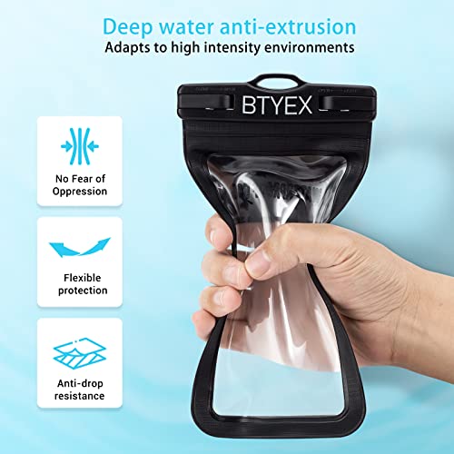 BTYEX Universal Waterproof Phone Pouch Cellphone Dry Bag Case with Lanyard for iPhone 14 13 12 Pro Max Xs Max XR X 8 7 6S Plus SE, Galaxy S22 S21 S20 S10, HUAWEI P50 up to 7.0’’ Black