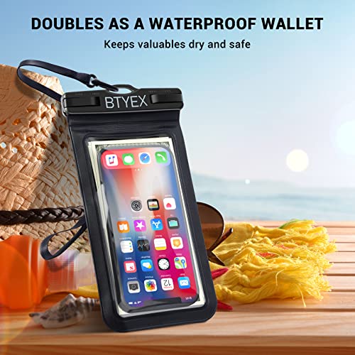 BTYEX Universal Waterproof Phone Pouch Cellphone Dry Bag Case with Lanyard for iPhone 14 13 12 Pro Max Xs Max XR X 8 7 6S Plus SE, Galaxy S22 S21 S20 S10, HUAWEI P50 up to 7.0’’ Black